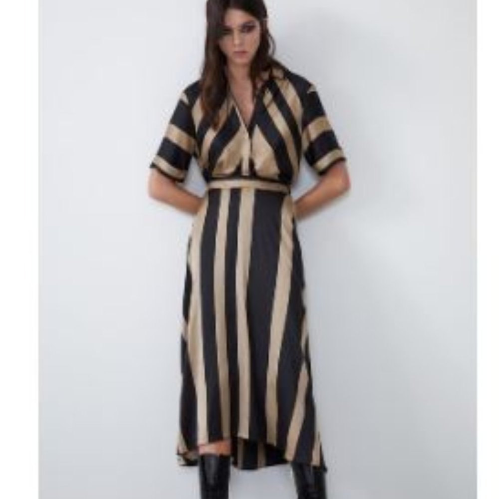 Zara Satin Effect Striped Dress